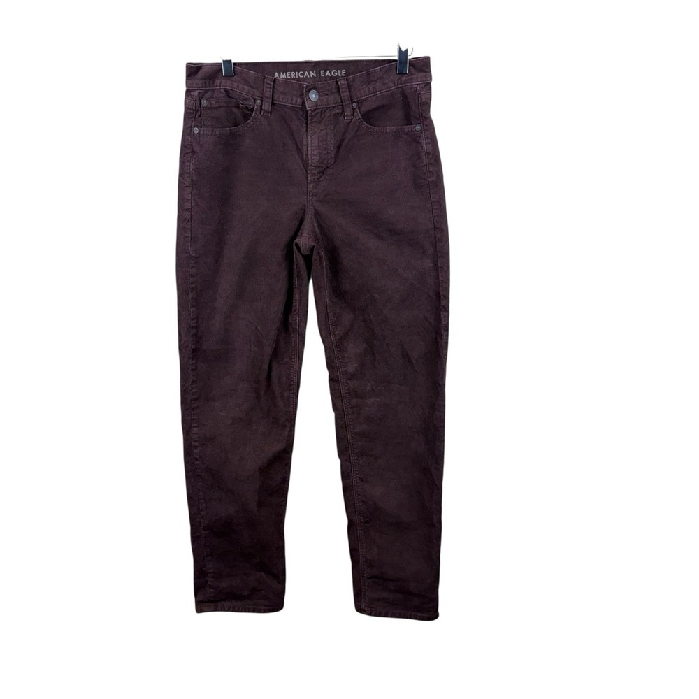 American Eagle 90s Straight Corduroy Pants Womens Size 8 Stretch Brown Maroon